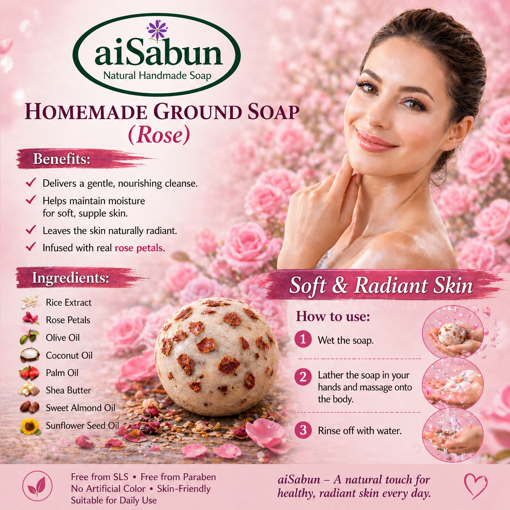 Picture of [100% Natural Handmade Rose Petal Soap] aiSabun 100g – Moisturizing, Soft & Radiant