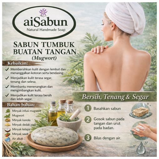 Picture of [Cold Process Plant-Based Oils with Herbal Extracts Handmade Mugwort Soap] aiSabun 100g – Natural Herbal Soap, Gentle & Soothing