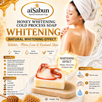 Picture of [100% Natural Handmade Whitening Soap] aiSabun Honey Whitening Cold Process Soap 50g – Brightens Dull Skin, Cleanses & Skin-Friendly
