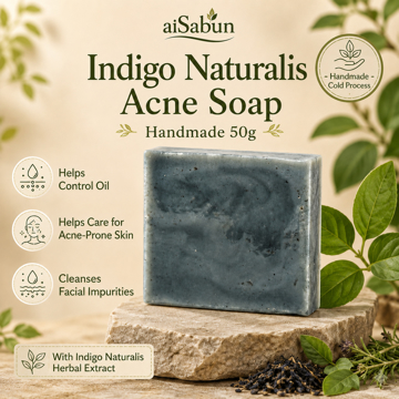 Picture of [Cold Process Plant-Based Oils with Herbal Extracts Handmade Acne Soap] aiSabun Indigo Naturalis Cold Process Soap 50g – Helps Control Oil, Cleanses & Skin-Friendly