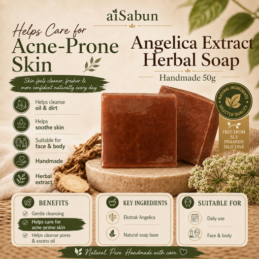 Picture of [Cold Process Plant-Based Oils with Herbal Extracts Handmade Acne Soap] aiSabun Angelica Extract Cold Process Soap 50g – Helps Care for Acne-Prone Skin, Cleanses Excess Oil & Skin-Friendly